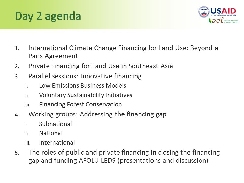 1. International Climate Change Financing for Land Use: Beyond a Paris Agreement 2.