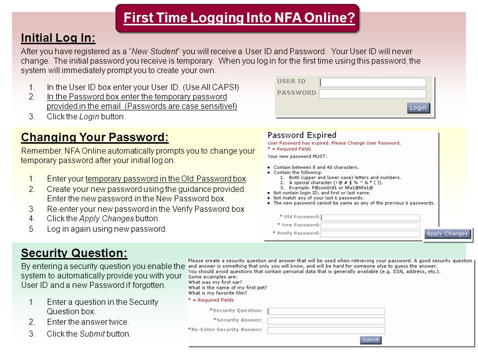 First Time Logging Into NFA Online.