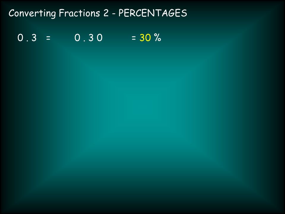 Converting Fractions 2 - PERCENTAGES 0. 3=0. 3 0= 30 %