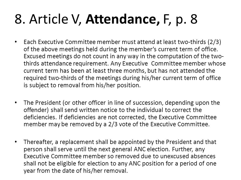 8. Article V, Attendance, F, p.