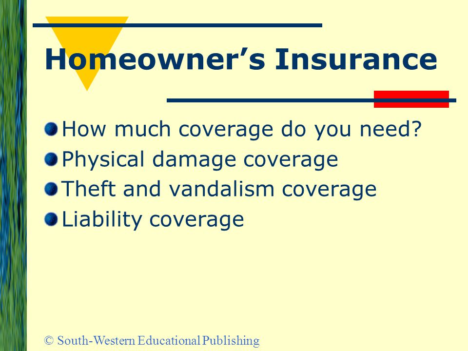 © South-Western Educational Publishing Homeowner’s Insurance How much coverage do you need.