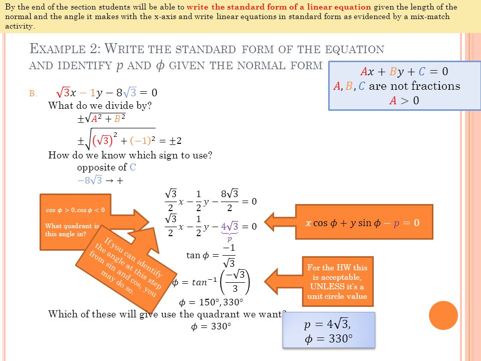 7 6 n ormal f orm of a l inear e quation by the end of the section standard form 330