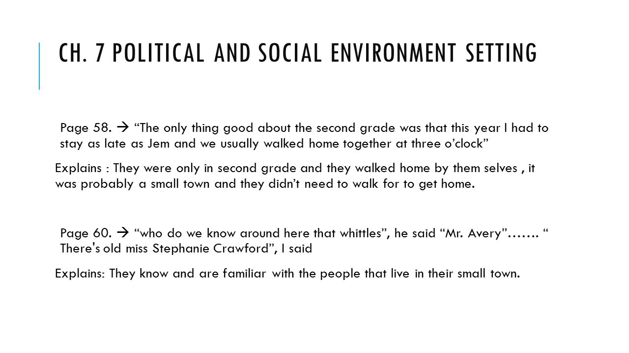 CH. 7 POLITICAL AND SOCIAL ENVIRONMENT SETTING Page 58.