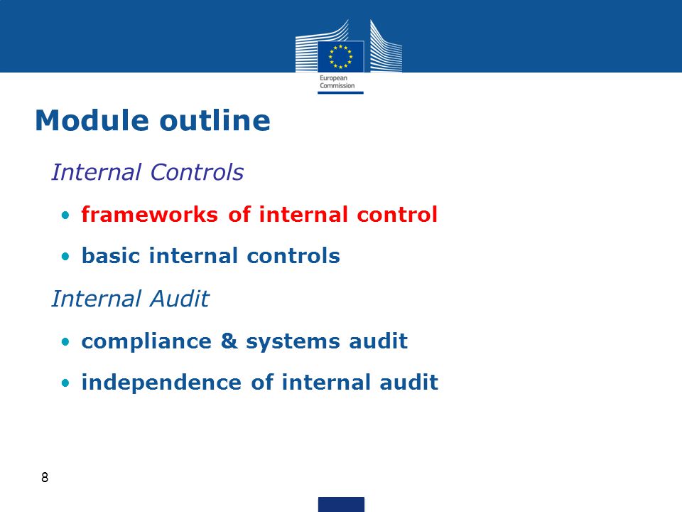 Internal Controls frameworks of internal control basic internal controls Internal Audit compliance & systems audit independence of internal audit Module outline 8