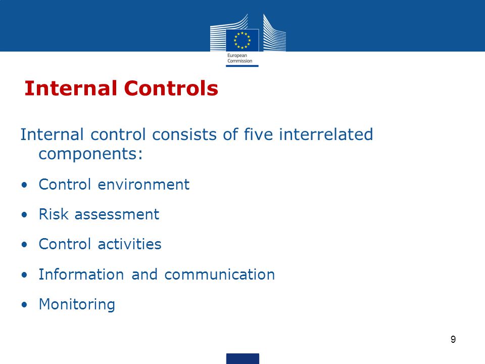 Internal control consists of five interrelated components: Control environment Risk assessment Control activities Information and communication Monitoring Internal Controls 9