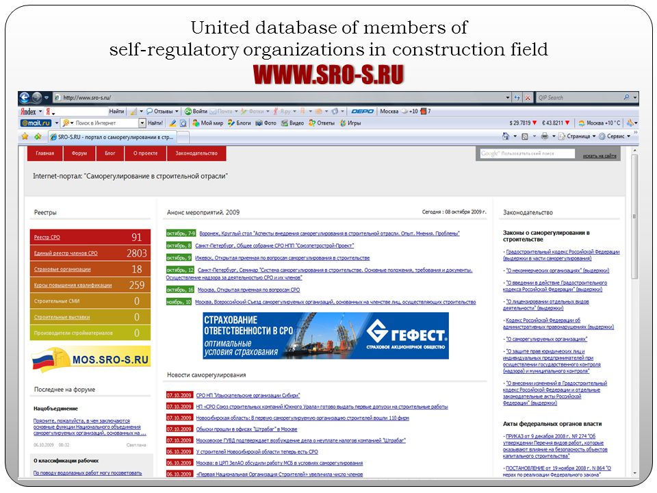 United database of members of self-regulatory organizations in construction fieldWWW.SRO-S.RU