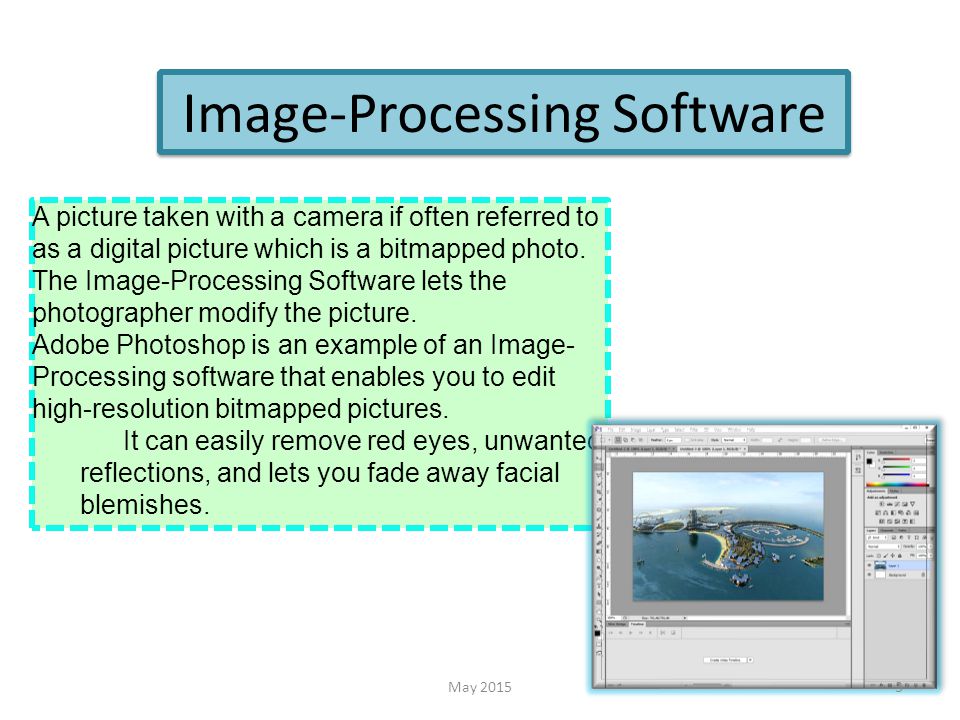 Image-Processing Software A picture taken with a camera if often referred to as a digital picture which is a bitmapped photo.
