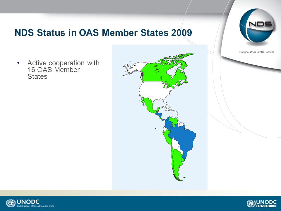 NDS Status in OAS Member States 2009 Active cooperation with 16 OAS Member States