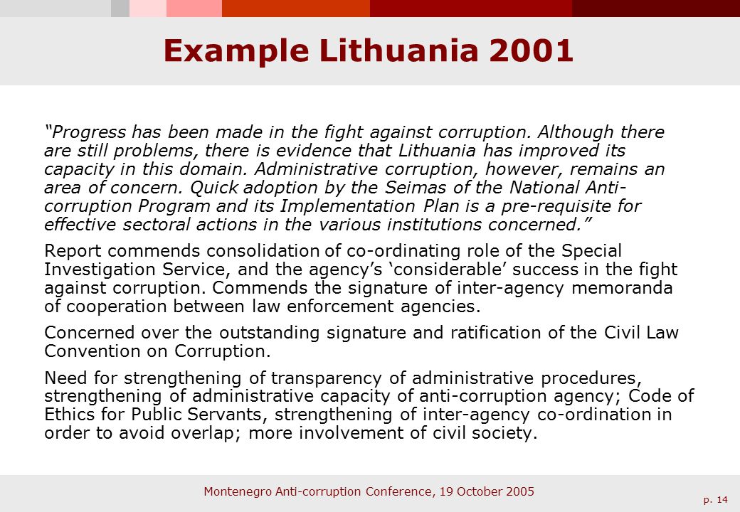 Montenegro Anti-corruption Conference, 19 October 2005 p.