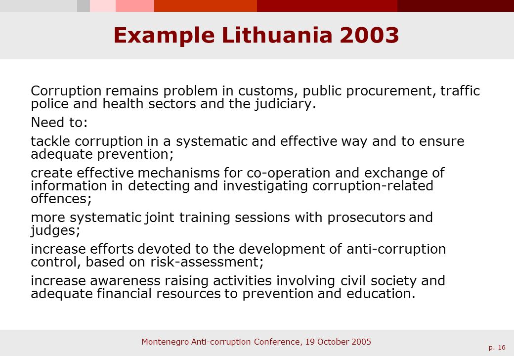 Montenegro Anti-corruption Conference, 19 October 2005 p.