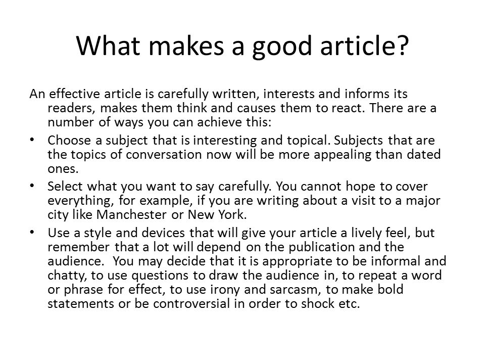 What makes a good article.
