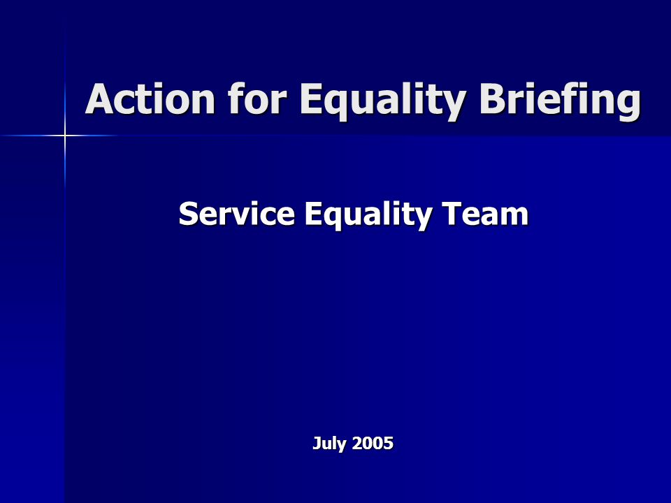Service Equality Team July 2005 Action for Equality Briefing