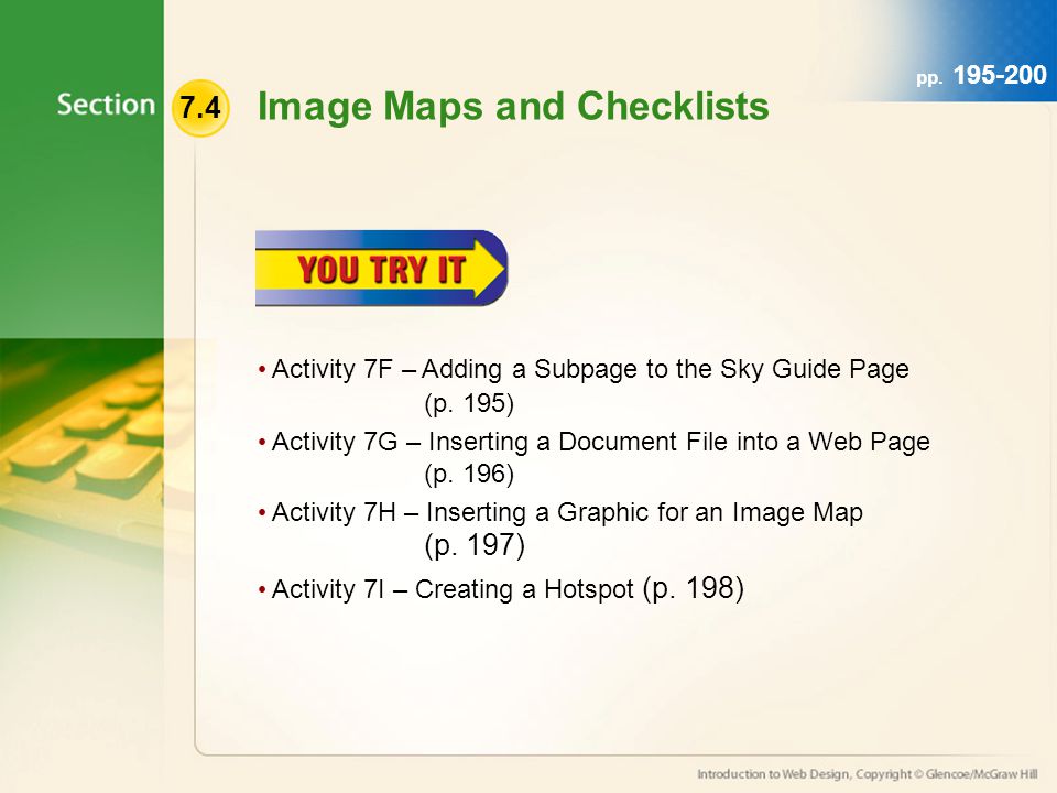 pp Image Maps and Checklists Activity 7F – Adding a Subpage to the Sky Guide Page (p.
