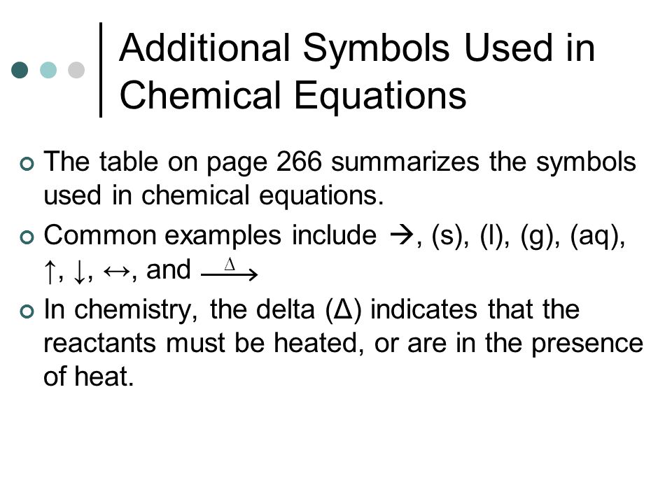Chapter 8 Chemical Equations And Reactions Coach Kelsoe Chemistry Additional Symbols In Chemical Equations The Table On Page 266 Summarizes