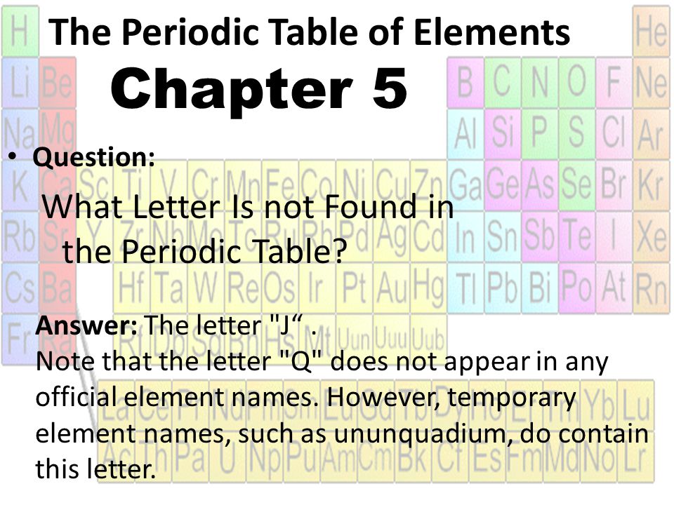 chapter 5 the periodic table ppt video online download only letter not in periodic table