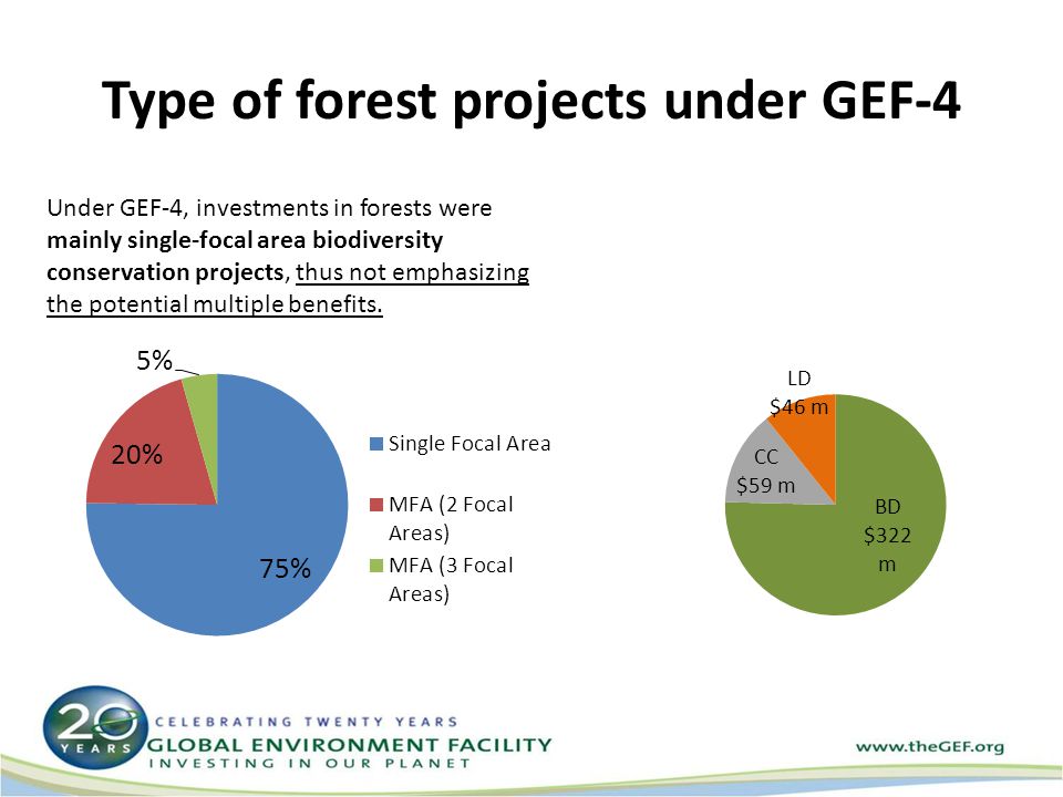 Under GEF-4, investments in forests were mainly single-focal area biodiversity conservation projects, thus not emphasizing the potential multiple benefits.
