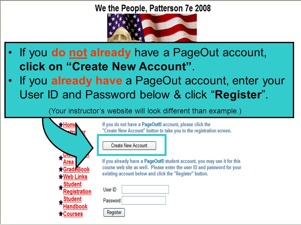 If you do not already have a PageOut account, click on Create New Account .