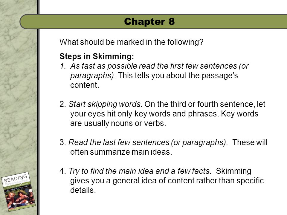 Chapter 8 What should be marked in the following.