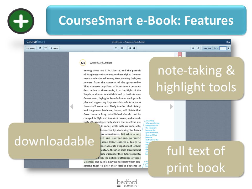 CourseSmart e-Book: Features full text of print book full text of print book note-taking & highlight tools downloadable