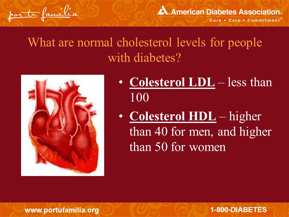 DIABETES What are normal cholesterol levels for people with diabetes.
