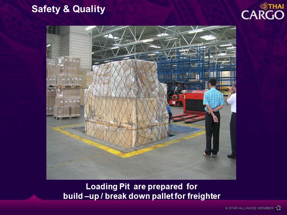 Loading Pit are prepared for build –up / break down pallet for freighter Safety & Quality