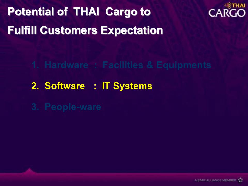 Potential of THAI Cargoto Potential of THAI Cargo to Fulfill Customers Expectation 1.