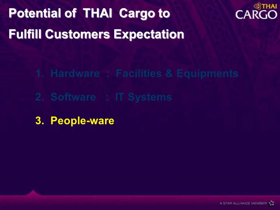 Potential of THAI Cargoto Potential of THAI Cargo to Fulfill Customers Expectation 1.
