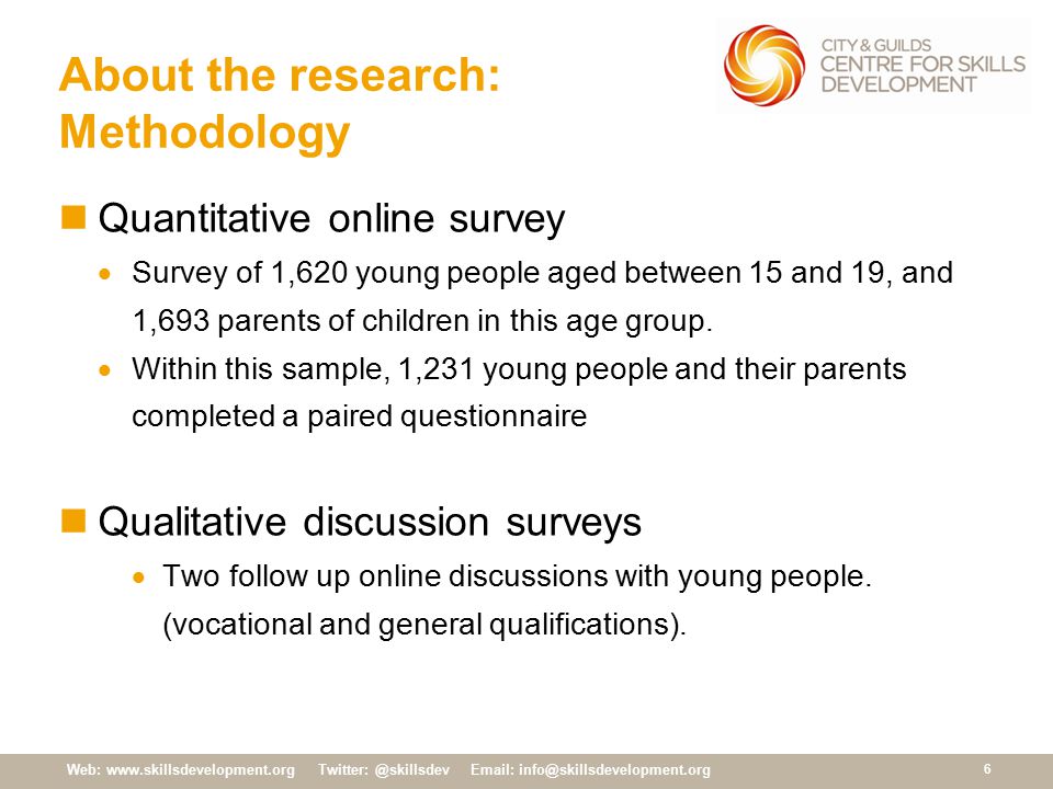 Web: About the research: Methodology Quantitative online survey  Survey of 1,620 young people aged between 15 and 19, and 1,693 parents of children in this age group.