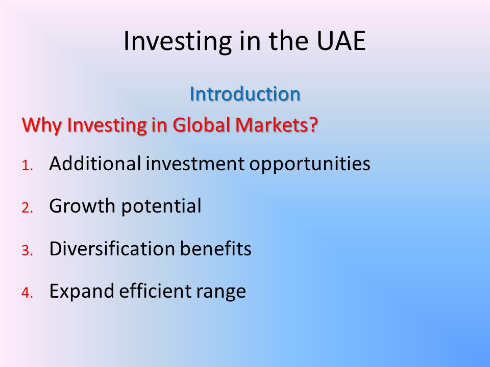 Investing in the UAE Introduction Why Investing in Global Markets.