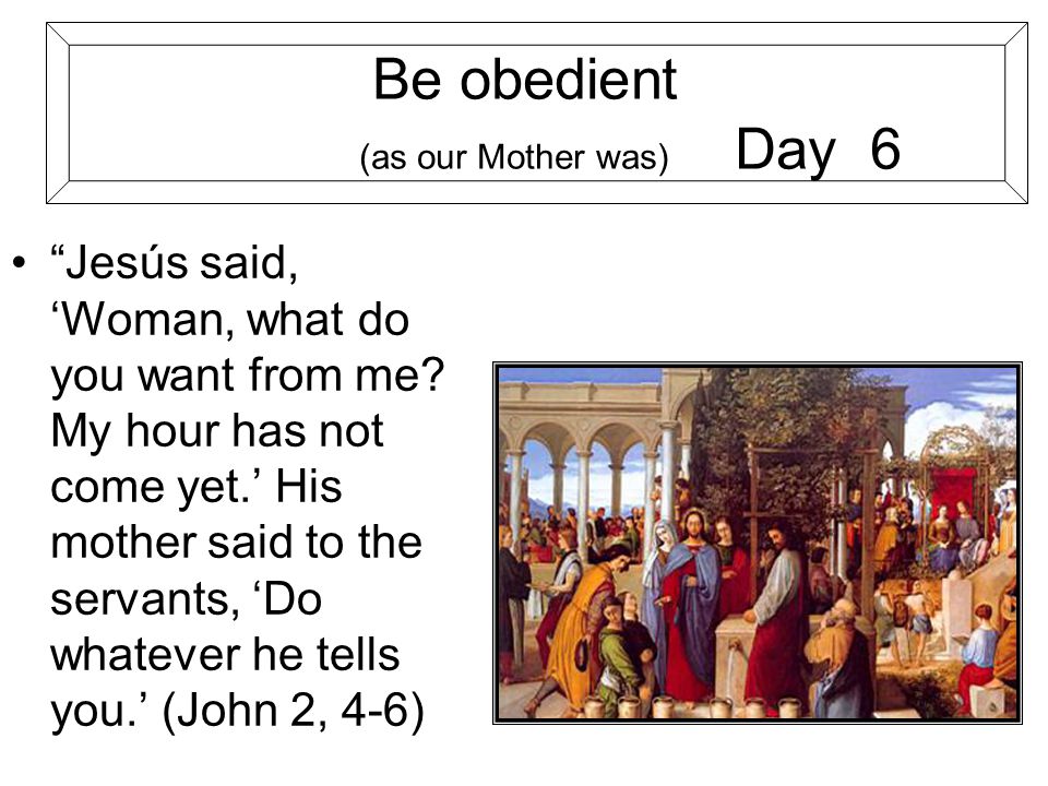 Be obedient (as our Mother was) Day 6 Jesús said, ‘Woman, what do you want from me.