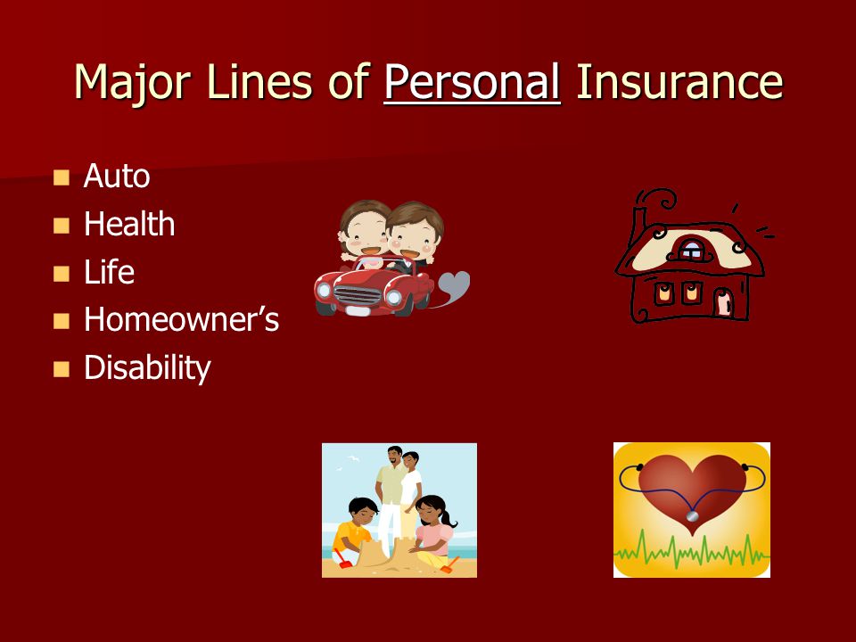 Major Lines of Personal Insurance Auto Health Life Homeowner’s Disability