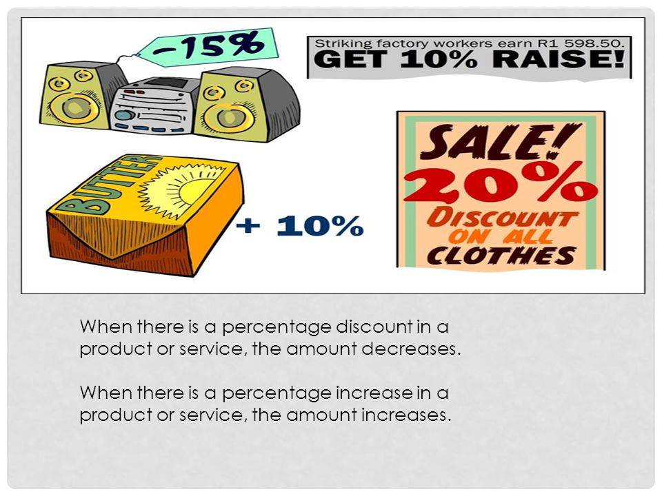 When there is a percentage discount in a product or service, the amount decreases.