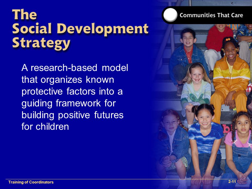 1-2 Training of Process FacilitatorsTraining of Coordinators 2-11 A research-based model that organizes known protective factors into a guiding framework for building positive futures for children
