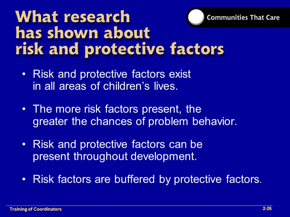 1-2 Training of Process Facilitators Risk and protective factors exist in all areas of children’s lives.