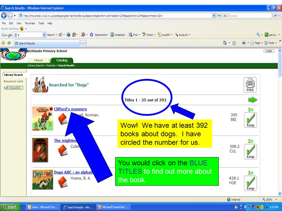 Wow. We have at least 392 books about dogs. I have circled the number for us.