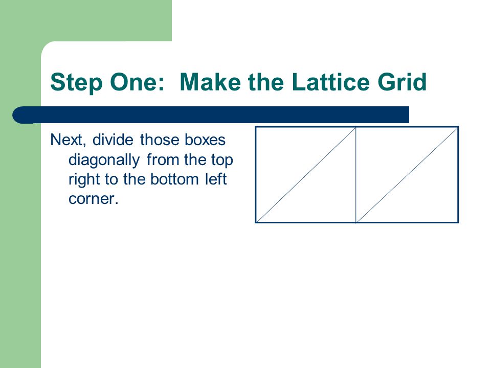 Step One: Make the Lattice Grid First draw a box and divide it into 2 equal sections.
