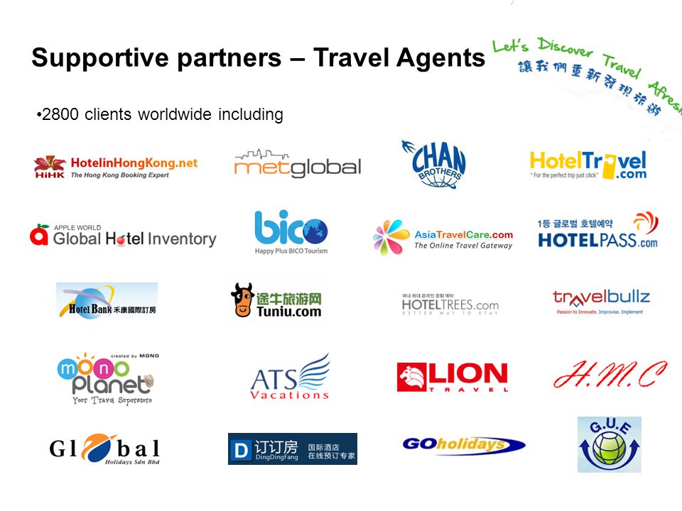 2800 clients worldwide including Supportive partners – Travel Agents