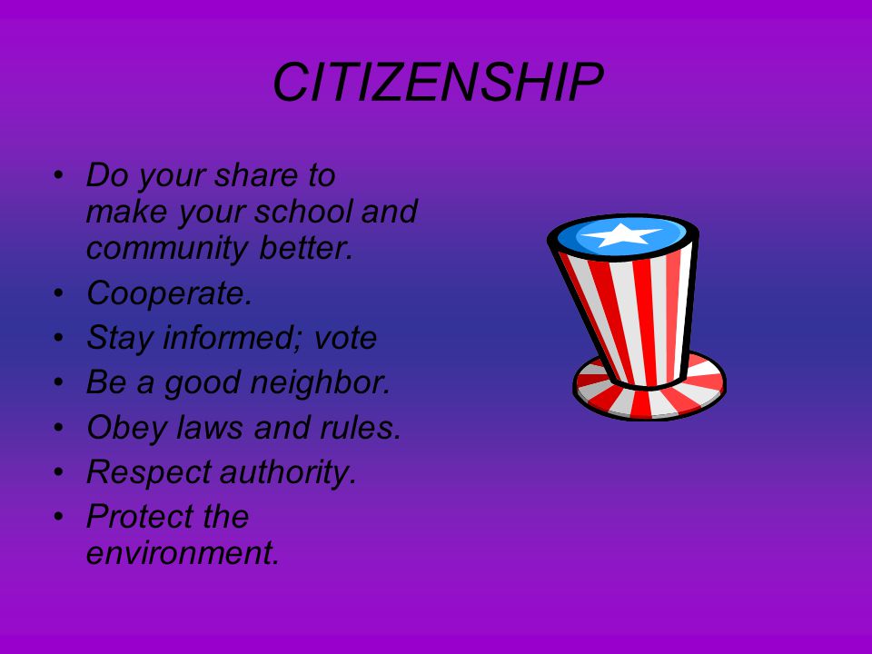 CITIZENSHIP Do your share to make your school and community better.