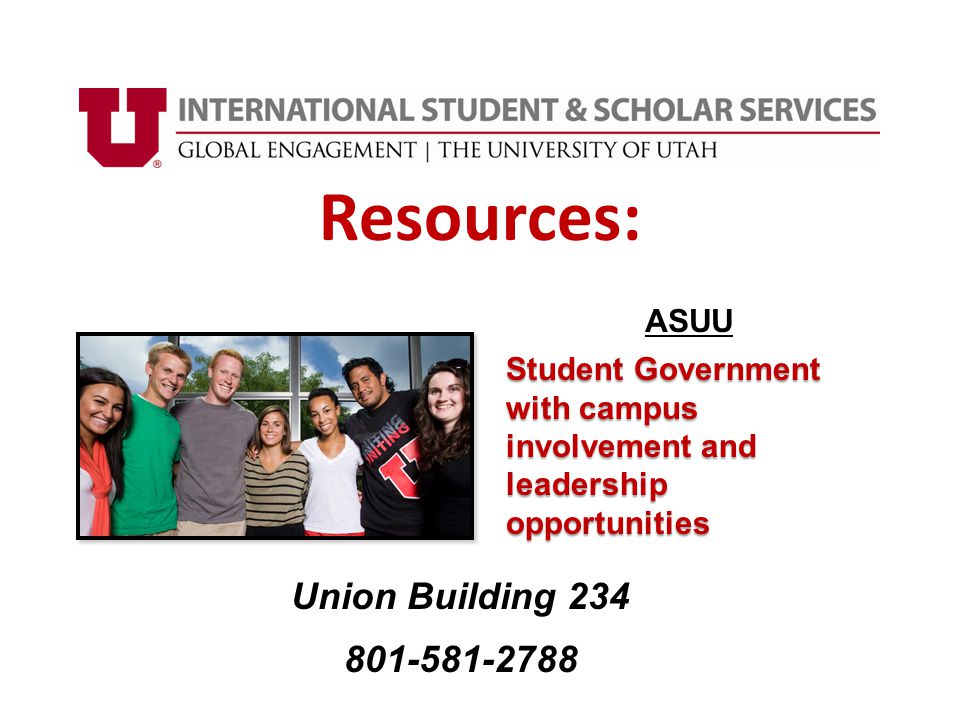 Union Building Student Government with campus involvement and leadership opportunities Resources: ASUU
