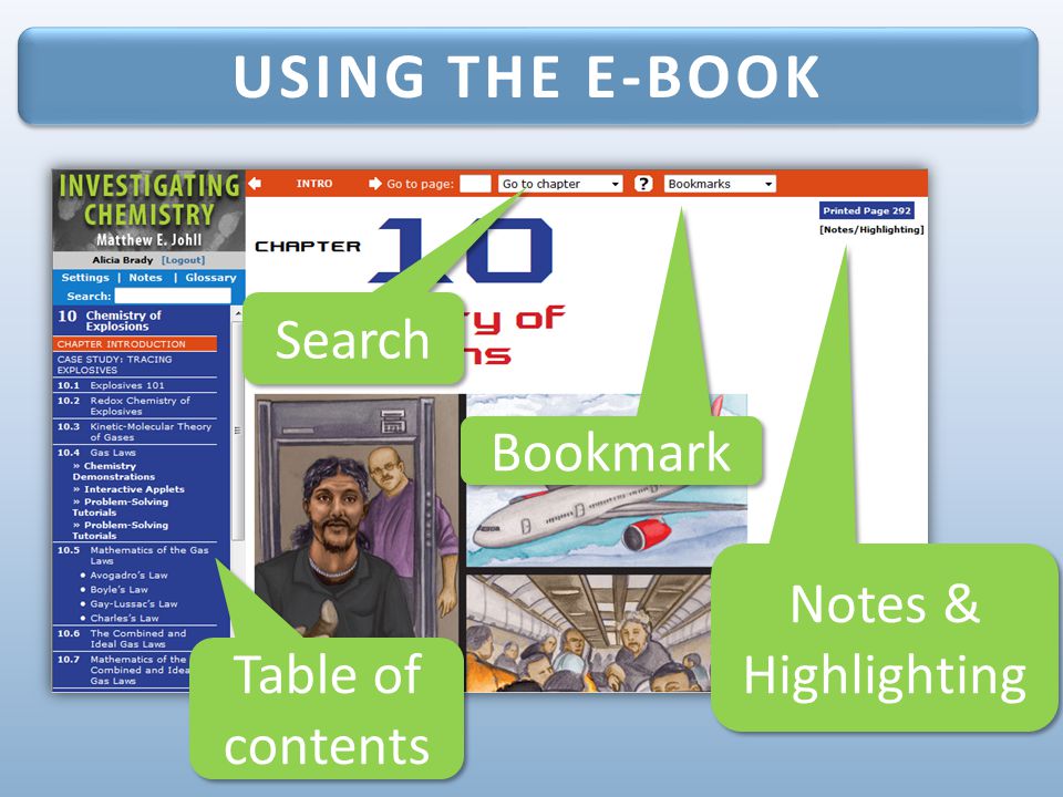 USING THE E-BOOK Table of contents Search Bookmark Notes & Highlighting