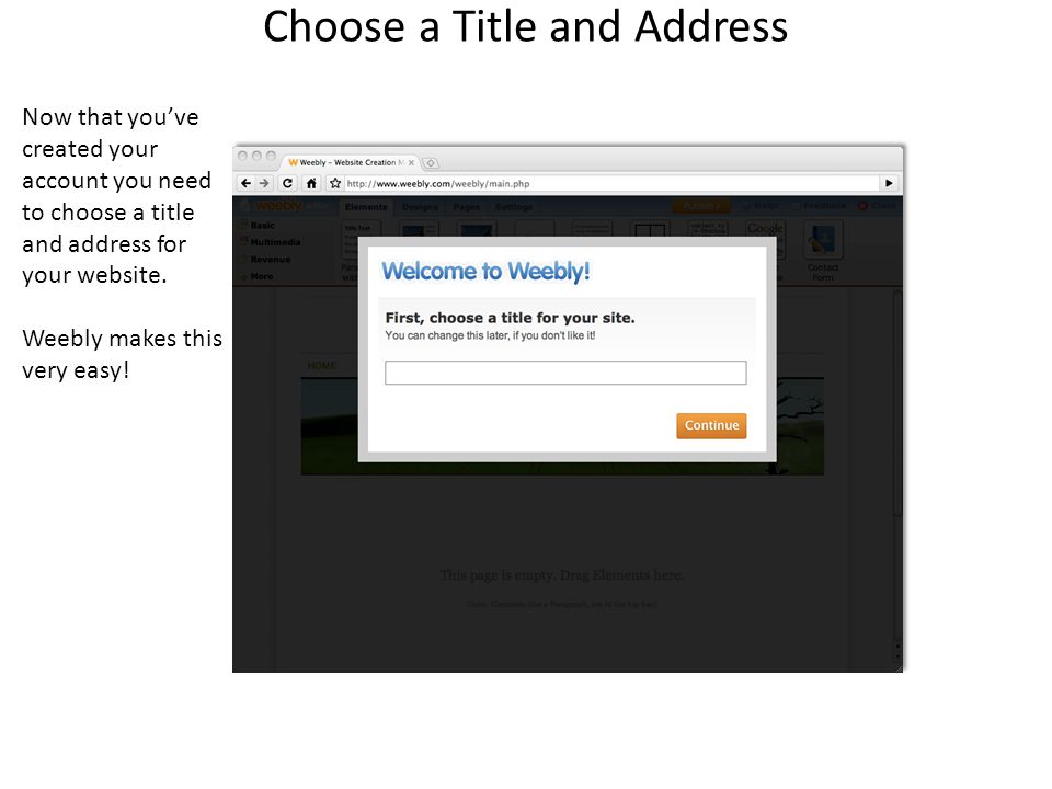 Choose a Title and Address Now that you’ve created your account you need to choose a title and address for your website.