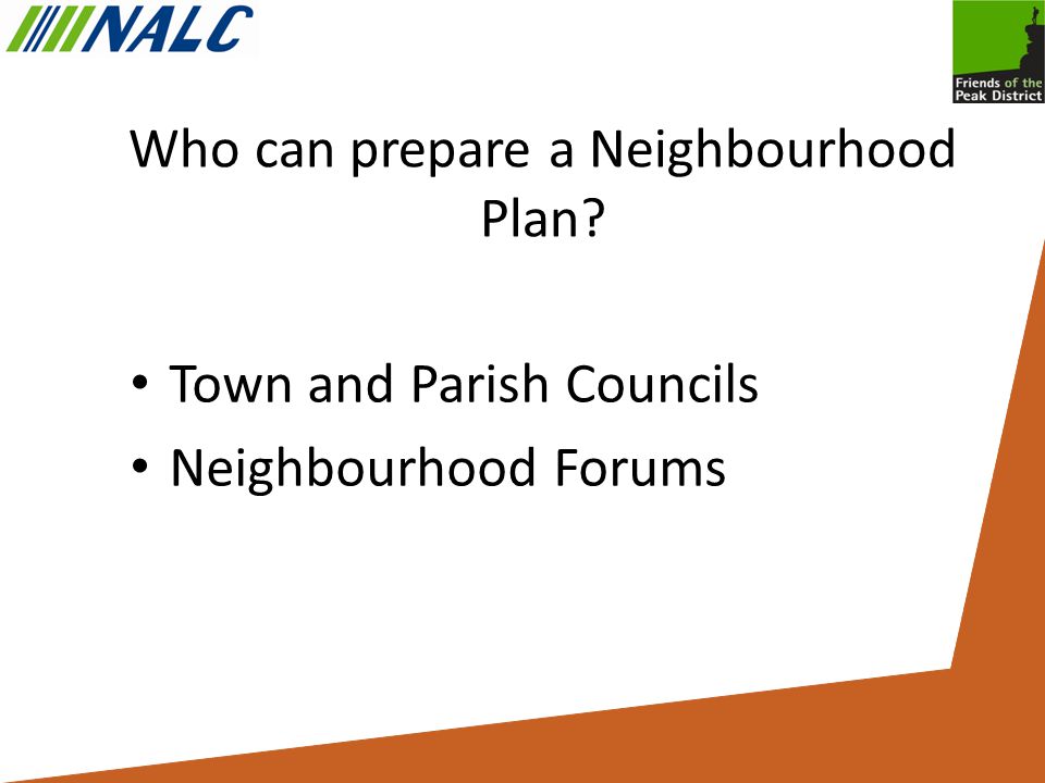 Who can prepare a Neighbourhood Plan Town and Parish Councils Neighbourhood Forums