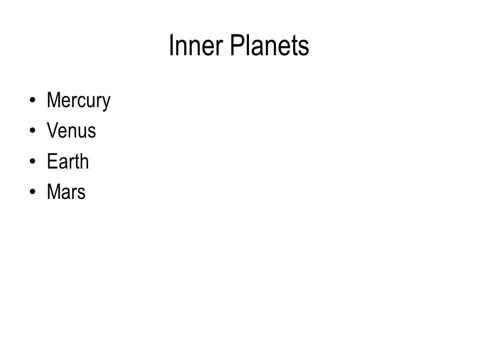 Inner Planets Mercury Venus Earth Mars
