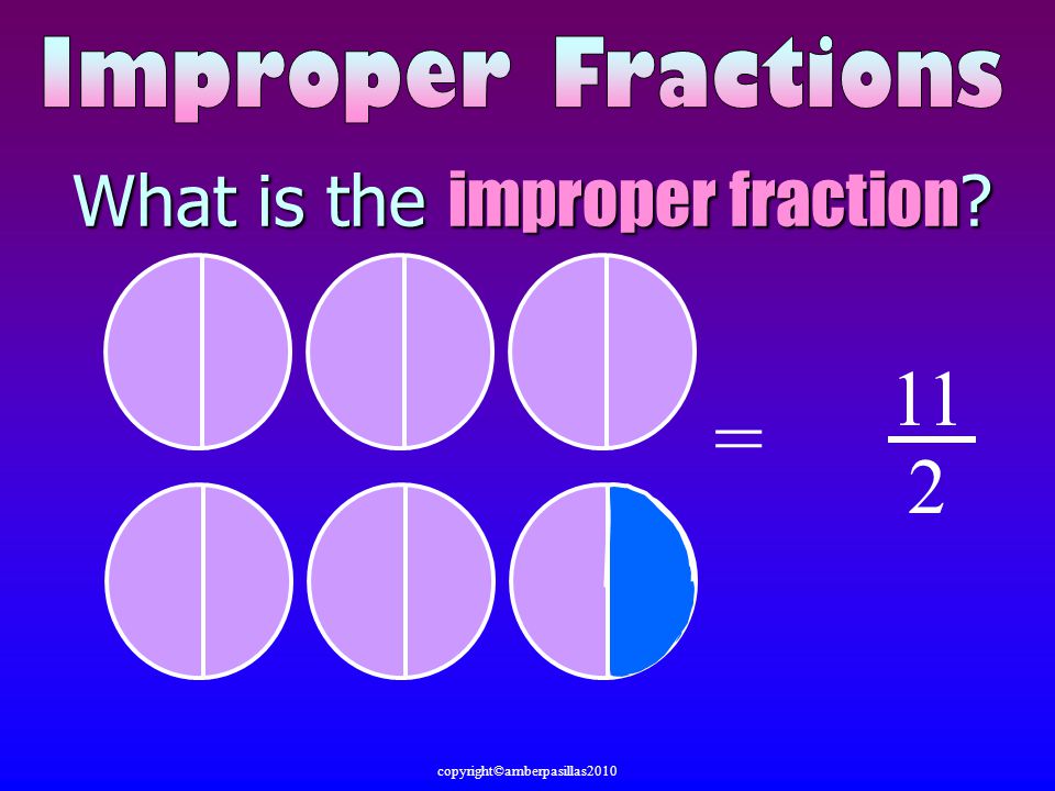 What is the improper fraction = 11 2 copyright©amberpasillas2010