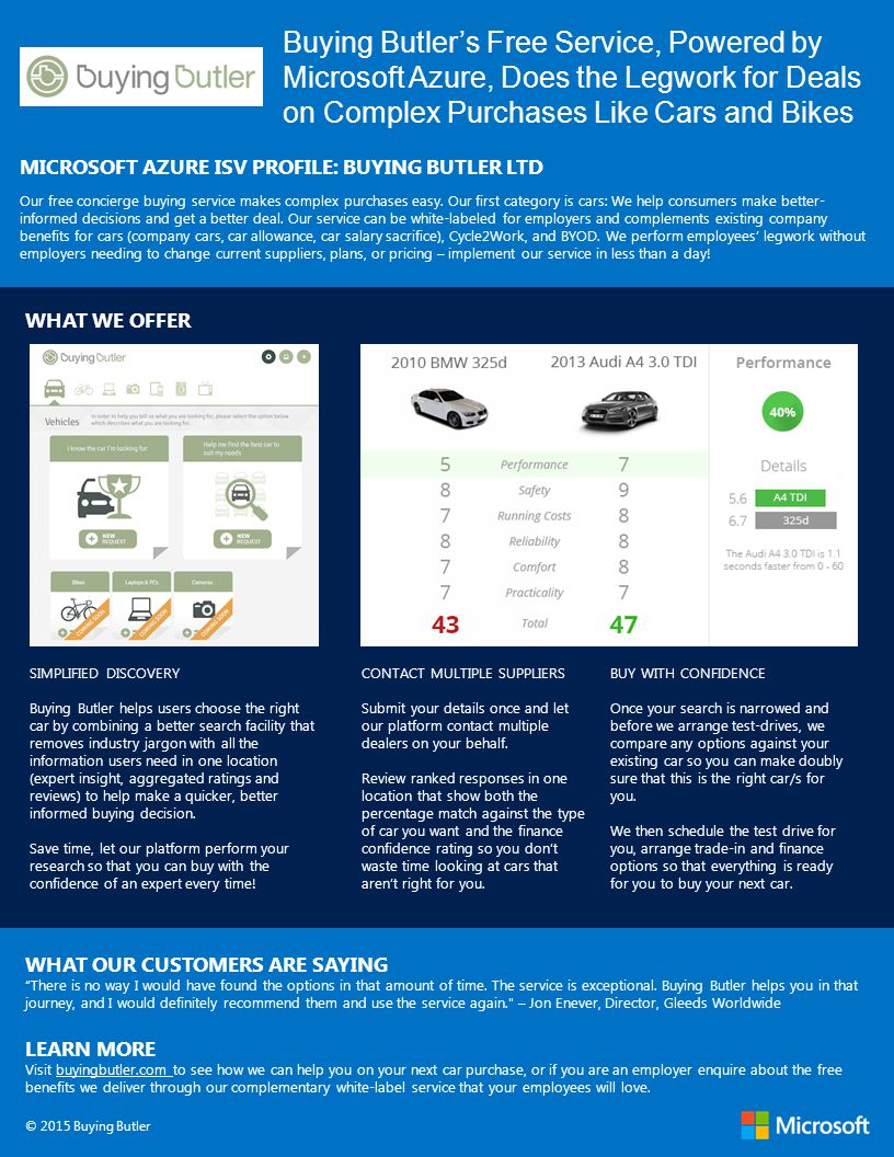 MICROSOFT AZURE ISV PROFILE: BUYING BUTLER LTD Our free concierge buying service makes complex purchases easy.
