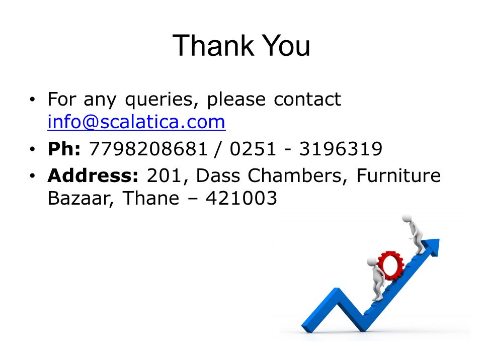 Thank You For any queries, please contact  Ph: / Address: 201, Dass Chambers, Furniture Bazaar, Thane –