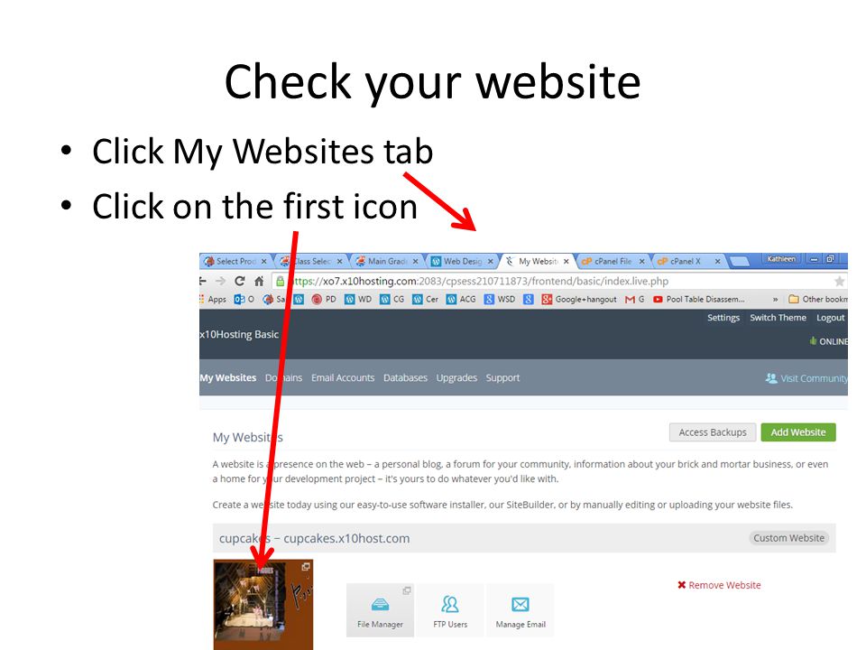 Check your website Click My Websites tab Click on the first icon
