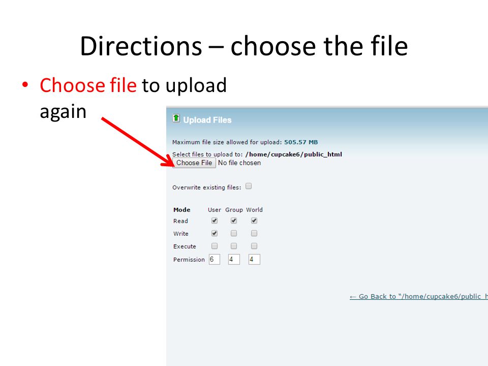 Directions – choose the file Choose file to upload again