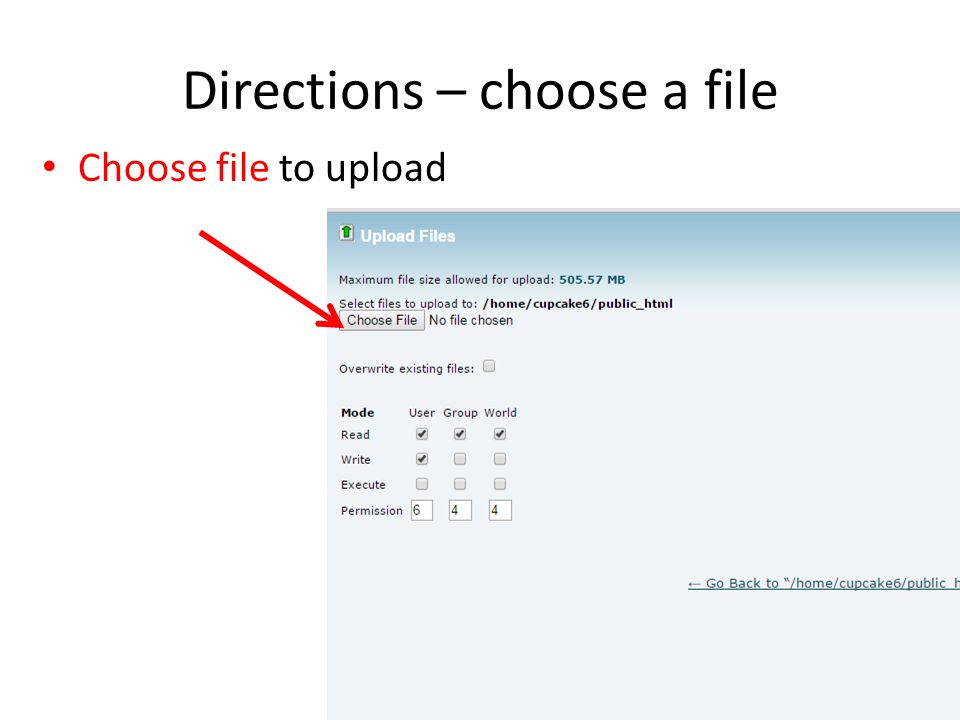 Directions – choose a file Choose file to upload