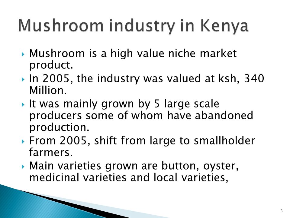  Mushroom is a high value niche market product.